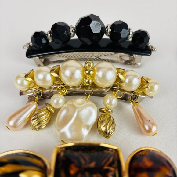 Lot of 12 Vintage Barrettes France Korea US Retro Tortoise Shell Beads main image 8